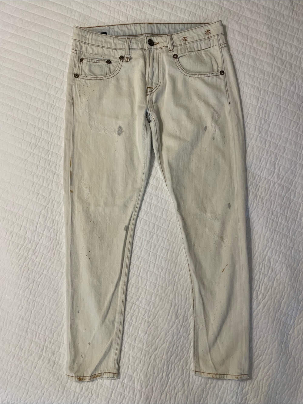 R13 Boy Skinny Distressed Jeans | Garret White / White Riot | Size 27